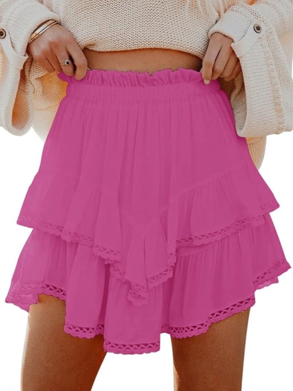 Pink Ruffle Skort | Tiered Crochet Summer Skirt